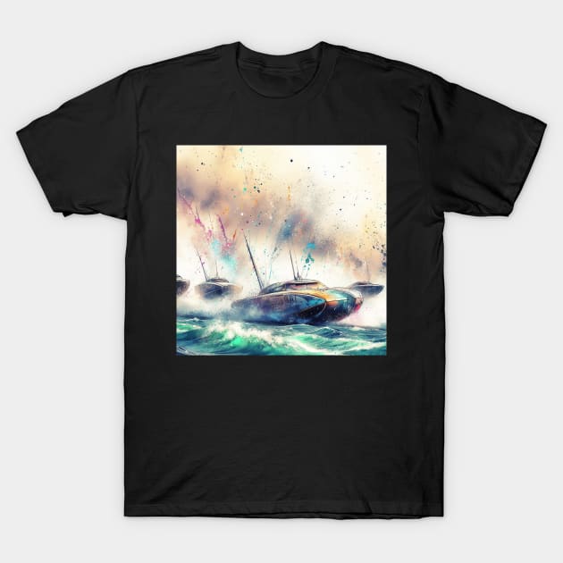 Artistic illustration of high speed boats on the water T-Shirt by WelshDesigns